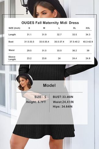 OUGES 2024 Fall Maternity Dress for Photoshoot Baby Shower Crew Neck Long Sleeve Knit Lightweight Sweater Dresses in Saudi Arabia