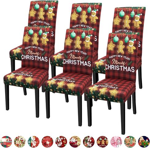 Christmas Chair Covers Hat Chair Back Covers for Xmas Holiday Chair Covers Set of 4, Stretch Parsons Chair Slipcovers Removable Washable kitchen for Home Hotel Banquet Holiday Decoration(4Pcs) in Saudi Arabia