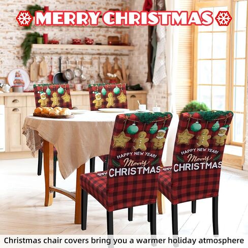 Christmas Chair Covers Hat Chair Back Covers for Xmas Holiday Chair Covers Set of 4, Stretch Parsons Chair Slipcovers Removable Washable kitchen for Home Hotel Banquet Holiday Decoration(4Pcs) in Saudi Arabia