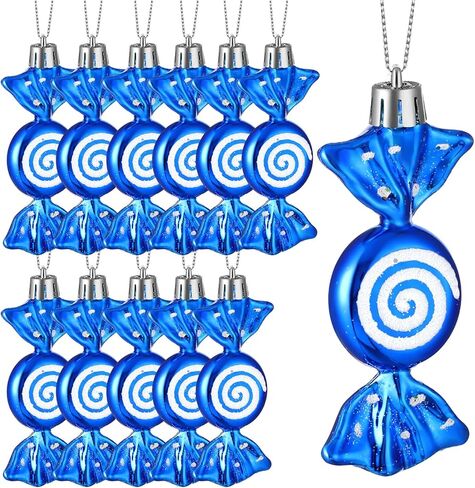 Threan 12 Pieces Christmas Candy Ornaments Hanging Glitter Candy Cane Ornaments Christmas Tree Candy Peppermint Ornaments with Golden Ropes for Xmas Halloween Party Decorations(Red) in Saudi Arabia