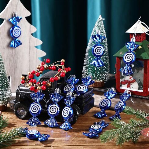 Threan 12 Pieces Christmas Candy Ornaments Hanging Glitter Candy Cane Ornaments Christmas Tree Candy Peppermint Ornaments with Golden Ropes for Xmas Halloween Party Decorations(Red) in Saudi Arabia