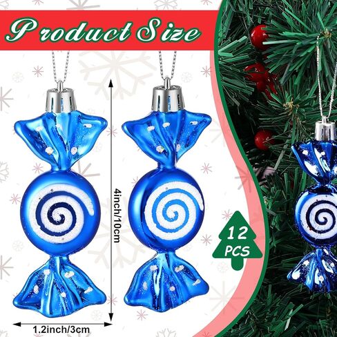 Threan 12 Pieces Christmas Candy Ornaments Hanging Glitter Candy Cane Ornaments Christmas Tree Candy Peppermint Ornaments with Golden Ropes for Xmas Halloween Party Decorations(Red) in Saudi Arabia