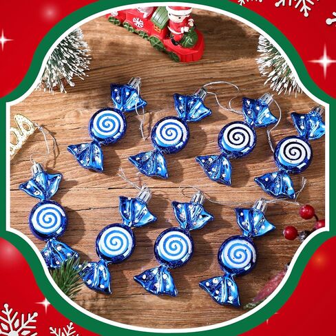 Threan 12 Pieces Christmas Candy Ornaments Hanging Glitter Candy Cane Ornaments Christmas Tree Candy Peppermint Ornaments with Golden Ropes for Xmas Halloween Party Decorations(Red) in Saudi Arabia