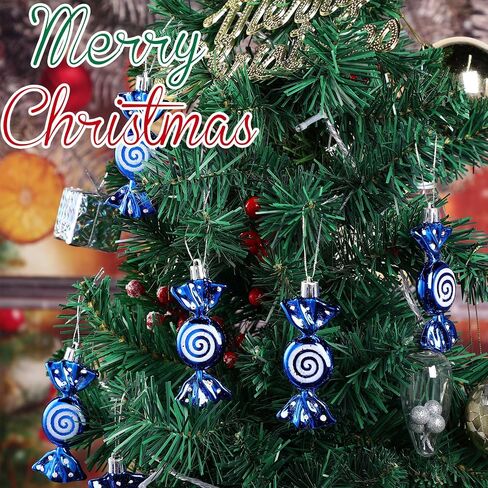 Threan 12 Pieces Christmas Candy Ornaments Hanging Glitter Candy Cane Ornaments Christmas Tree Candy Peppermint Ornaments with Golden Ropes for Xmas Halloween Party Decorations(Red) in Saudi Arabia