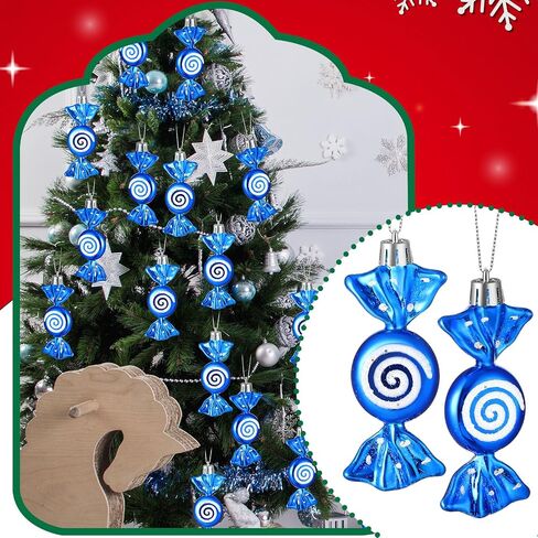 Threan 12 Pieces Christmas Candy Ornaments Hanging Glitter Candy Cane Ornaments Christmas Tree Candy Peppermint Ornaments with Golden Ropes for Xmas Halloween Party Decorations(Red) in Saudi Arabia