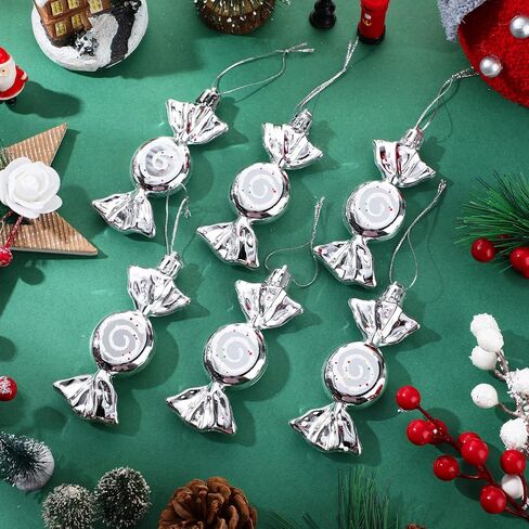 Threan 12 Pieces Christmas Candy Ornaments Hanging Glitter Candy Cane Ornaments Christmas Tree Candy Peppermint Ornaments with Golden Ropes for Xmas Halloween Party Decorations(Red) in Saudi Arabia
