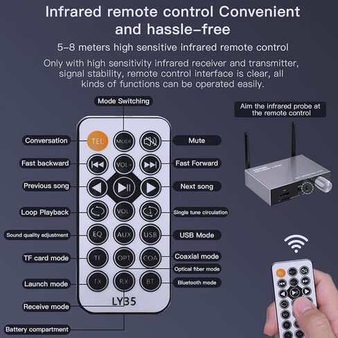 Bluetooth 5.3 Receiver, TV Bluetooth Transmitter, Wireless Audio Adapter for Home Stereo/Headset/Speaker/Home Theater/Mobile Phone/TV/PC/car, Microphone Support, coaxial USB RCA AUX 3.5 mm in Saudi Arabia