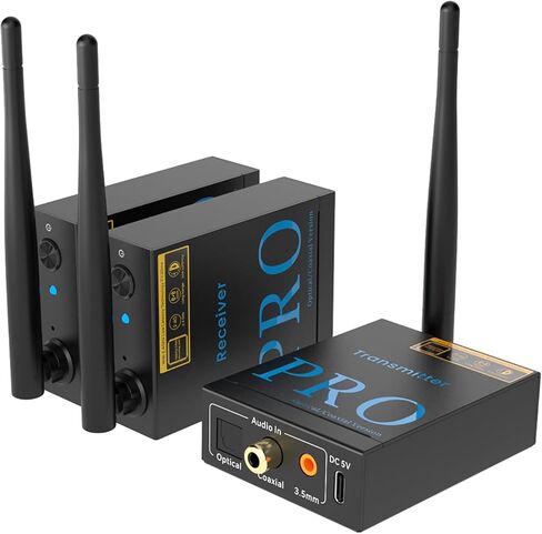 جهاز استقبال إرسال الصوت اللاسلكي 1Mii 3 في 1 2.4 جيجا هرتز لمضخم صوت/مكبر صوت نشط/مضخم طاقة، زمن وصول منخفض 20 مللي ثانية، 192 كيلو هرتز/24 بت HiFi، نطاق 328 قدم، بصري/محوري/3.5 مم (RCA) إدخال/إخراج الصوت in Kuwait