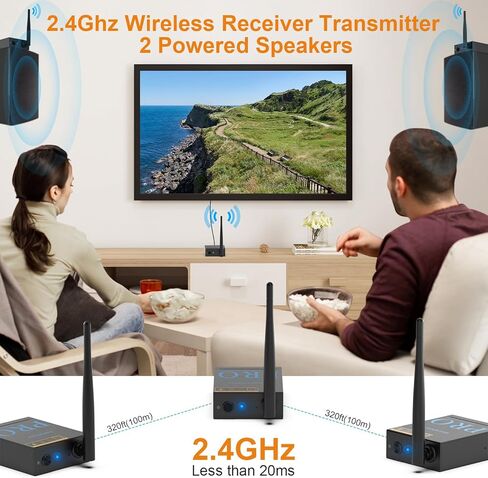 جهاز استقبال إرسال الصوت اللاسلكي 1Mii 3 في 1 2.4 جيجا هرتز لمضخم صوت/مكبر صوت نشط/مضخم طاقة، زمن وصول منخفض 20 مللي ثانية، 192 كيلو هرتز/24 بت HiFi، نطاق 328 قدم، بصري/محوري/3.5 مم (RCA) إدخال/إخراج الصوت in Kuwait