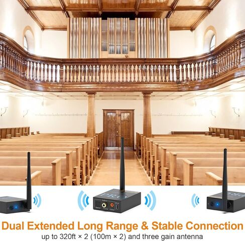 جهاز استقبال إرسال الصوت اللاسلكي 1Mii 3 في 1 2.4 جيجا هرتز لمضخم صوت/مكبر صوت نشط/مضخم طاقة، زمن وصول منخفض 20 مللي ثانية، 192 كيلو هرتز/24 بت HiFi، نطاق 328 قدم، بصري/محوري/3.5 مم (RCA) إدخال/إخراج الصوت in Kuwait