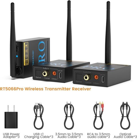 جهاز استقبال إرسال الصوت اللاسلكي 1Mii 3 في 1 2.4 جيجا هرتز لمضخم صوت/مكبر صوت نشط/مضخم طاقة، زمن وصول منخفض 20 مللي ثانية، 192 كيلو هرتز/24 بت HiFi، نطاق 328 قدم، بصري/محوري/3.5 مم (RCA) إدخال/إخراج الصوت in Kuwait