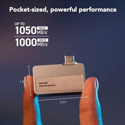 Lexar 2TB Professional Go Portable SSD، يدعم Apple ProRes، قراءة تصل إلى 1050 ميجابايت/ثانية وكتابة 1000 ميجابايت/ثانية، USB 3.2 الجيل 2، متين، متوافق مع سلسلة iPhone 15 والهواتف الذكية وأجهزة الكمبيوتر الشخصية وأجهزة Mac (LSL400X002T-RNSNU) in Kuwait
