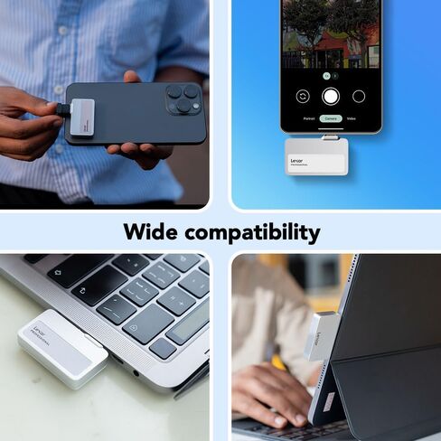 Lexar 2TB Professional Go Portable SSD، يدعم Apple ProRes، قراءة تصل إلى 1050 ميجابايت/ثانية وكتابة 1000 ميجابايت/ثانية، USB 3.2 الجيل 2، متين، متوافق مع سلسلة iPhone 15 والهواتف الذكية وأجهزة الكمبيوتر الشخصية وأجهزة Mac (LSL400X002T-RNSNU) in Kuwait