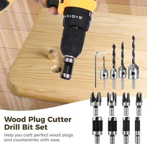 Homaisson 12 Pcs Wood Plug Cutters, 1/4, 3/8, 1/2, 5/8 Drill Bit Set with Wooden Box, Straight and Tapered Cutting Tools for Woodworking, Carbon Steel Cork Drill Bit Kit in Saudi Arabia