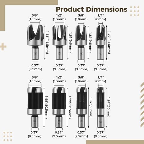 Homaisson 12 Pcs Wood Plug Cutters, 1/4, 3/8, 1/2, 5/8 Drill Bit Set with Wooden Box, Straight and Tapered Cutting Tools for Woodworking, Carbon Steel Cork Drill Bit Kit in Saudi Arabia