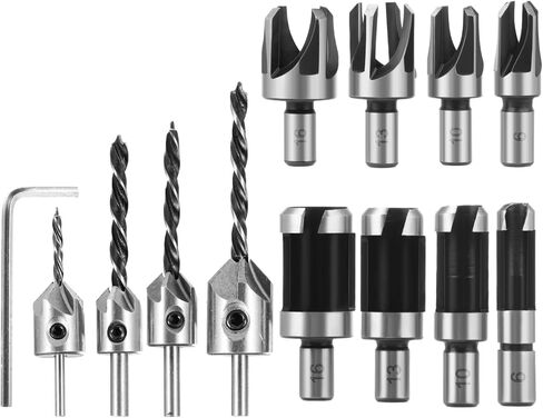 Homaisson 12 Pcs Wood Plug Cutters, 1/4, 3/8, 1/2, 5/8 Drill Bit Set with Wooden Box, Straight and Tapered Cutting Tools for Woodworking, Carbon Steel Cork Drill Bit Kit in Saudi Arabia