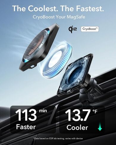 ESR for Qi2 15W MagSafe Car Mount Charger with CryoBoost, Phone Cooling Qi2-Certified MagSafe Car Charger, Air Vent/Dashboard Magnetic Wireless Car Charger for iPhone 16/15/14/13/12, Fast Charger in Saudi Arabia