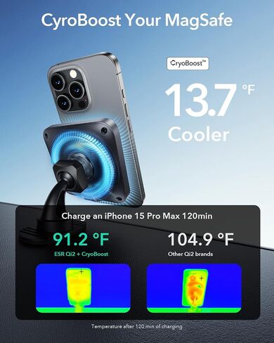 ESR for Qi2 15W MagSafe Car Mount Charger with CryoBoost, Phone Cooling Qi2-Certified MagSafe Car Charger, Air Vent/Dashboard Magnetic Wireless Car Charger for iPhone 16/15/14/13/12, Fast Charger in Saudi Arabia