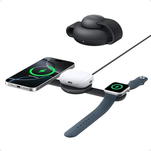 شاحن Anker MagSafe متوافق مع MagGo UFO 3 في 1، محطة شحن لاسلكية iPhone 16، معتمد من Qi2 بقدرة 15 وات، وسادة شحن قابلة للطي للسفر، لهاتف iPhone 15/14/13/12، AirPods، وساعة Apple (ليس بنك طاقة) in Kuwait