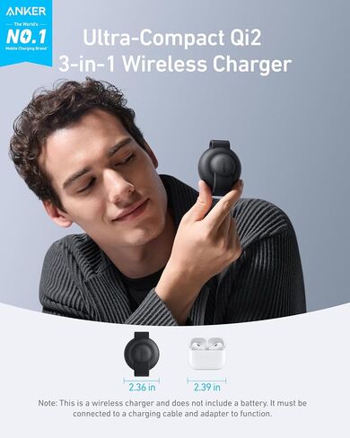 شاحن Anker MagSafe متوافق مع MagGo UFO 3 في 1، محطة شحن لاسلكية iPhone 16، معتمد من Qi2 بقدرة 15 وات، وسادة شحن قابلة للطي للسفر، لهاتف iPhone 15/14/13/12، AirPods، وساعة Apple (ليس بنك طاقة) in Kuwait