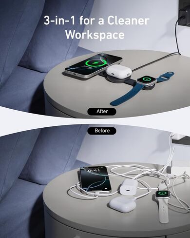 شاحن Anker MagSafe متوافق مع MagGo UFO 3 في 1، محطة شحن لاسلكية iPhone 16، معتمد من Qi2 بقدرة 15 وات، وسادة شحن قابلة للطي للسفر، لهاتف iPhone 15/14/13/12، AirPods، وساعة Apple (ليس بنك طاقة) in Kuwait