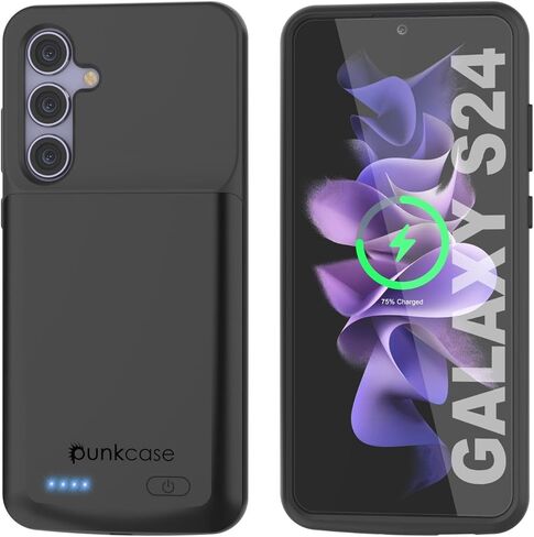 حافظة شاحن محمول PunkJuice S24، بنك طاقة ممتد 4500 مللي أمبير في الساعة | انتل سويتش | بطارية احتياطية نحيفة وآمنة وموثوقة لهاتف Galaxy S24 5G (6.2 بوصة) (2024) [أسود] in Kuwait