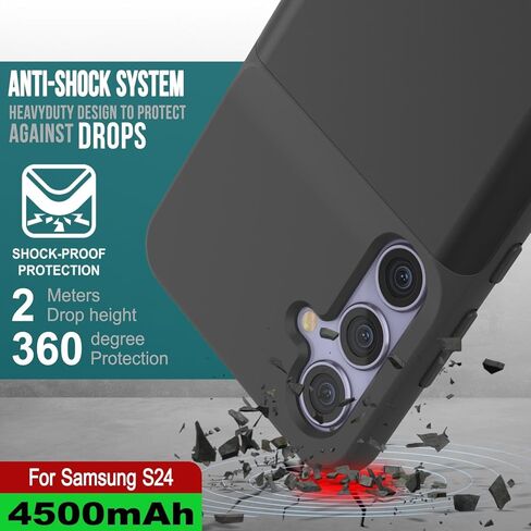 حافظة شاحن محمول PunkJuice S24، بنك طاقة ممتد 4500 مللي أمبير في الساعة | انتل سويتش | بطارية احتياطية نحيفة وآمنة وموثوقة لهاتف Galaxy S24 5G (6.2 بوصة) (2024) [أسود] in Kuwait