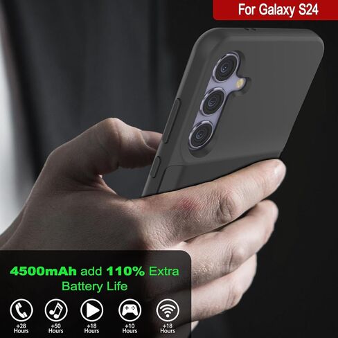 حافظة شاحن محمول PunkJuice S24، بنك طاقة ممتد 4500 مللي أمبير في الساعة | انتل سويتش | بطارية احتياطية نحيفة وآمنة وموثوقة لهاتف Galaxy S24 5G (6.2 بوصة) (2024) [أسود] in Kuwait