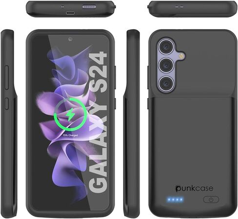 حافظة شاحن محمول PunkJuice S24، بنك طاقة ممتد 4500 مللي أمبير في الساعة | انتل سويتش | بطارية احتياطية نحيفة وآمنة وموثوقة لهاتف Galaxy S24 5G (6.2 بوصة) (2024) [أسود] in Kuwait