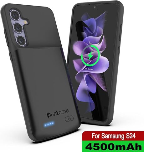 حافظة شاحن محمول PunkJuice S24، بنك طاقة ممتد 4500 مللي أمبير في الساعة | انتل سويتش | بطارية احتياطية نحيفة وآمنة وموثوقة لهاتف Galaxy S24 5G (6.2 بوصة) (2024) [أسود] in Kuwait
