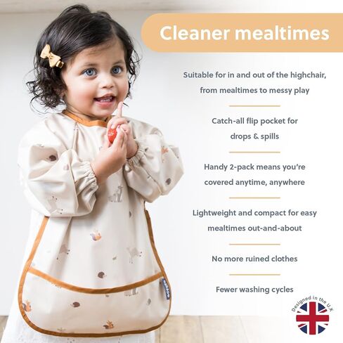 BIBaDO Mess Proof Baby Bib, 2 Pack Long Sleeve Bib, 6 month - 3 Years, Waterproof Bibs for Toddlers, Machine Washable in Saudi Arabia