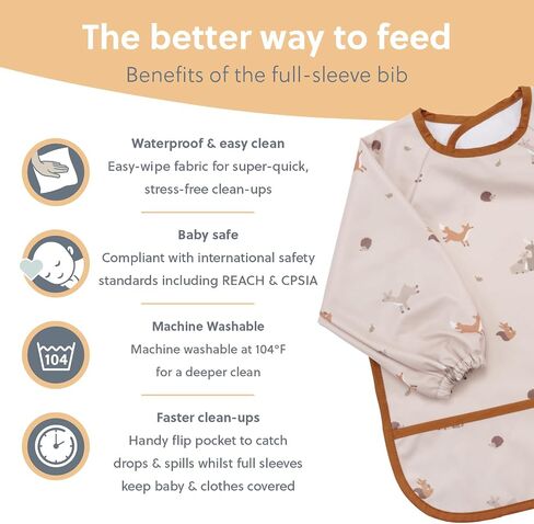 BIBaDO Mess Proof Baby Bib, 2 Pack Long Sleeve Bib, 6 month - 3 Years, Waterproof Bibs for Toddlers, Machine Washable in Saudi Arabia