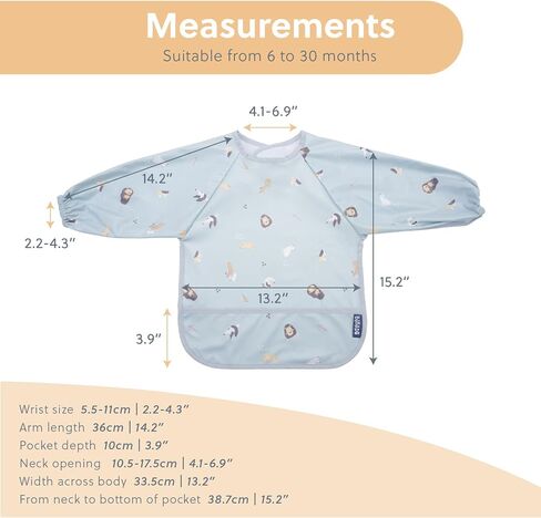 BIBaDO Mess Proof Baby Bib, 2 Pack Long Sleeve Bib, 6 month - 3 Years, Waterproof Bibs for Toddlers, Machine Washable in Saudi Arabia