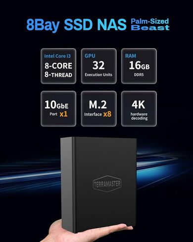 TERRAMASTER F4 SSD NAS Storage - 4Bay All SSD NAS Server N95 QuadCore CPU, 8GB DDR5 RAM, 5GbE Port, Palm-Sized High-Performance Network Attached Storage (Diskless) in Kuwait
