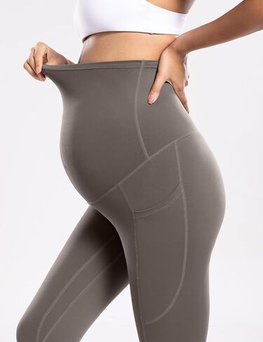POSHDIVAH Women's Maternity Workout Nakedlux Leggings with Pockets Over The Belly Pregnancy Soft Activewear Yoga Pants in Kuwait