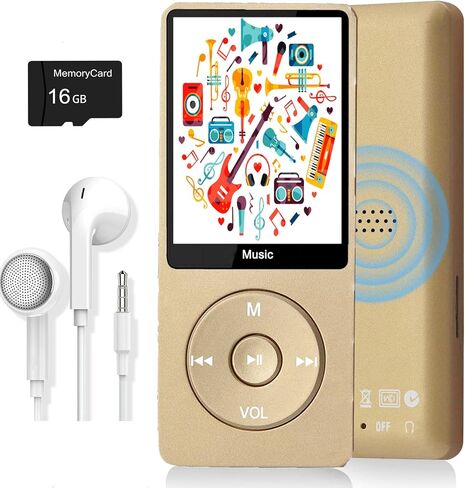 مشغل MP3، مشغل موسيقى مع بطاقة Micro SD سعة 16 جيجابايت، مكبر صوت مدمج/صور/تشغيل فيديو/راديو FM/مسجل صوت/قارئ الكتب الإلكترونية، يدعم حتى 128 جيجابايت in Saudi Arabia