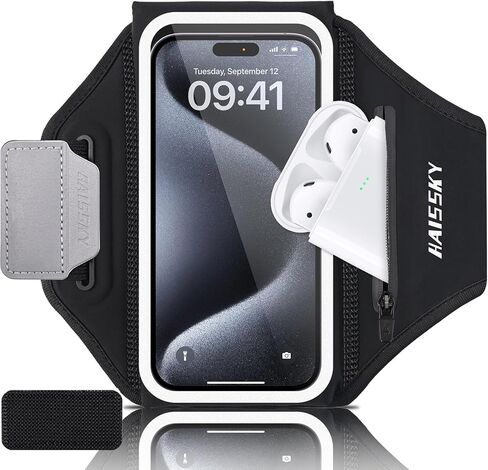 Running Armband for iPhone 15/14/13 Pro/Plus & Galaxy S20/S10, 3D Design Cell Phone Armband with Earphone Pouch Card Slot & Key Pockets, Water Resistant Sports Phone Holder Up to 6.9" Phones in Kuwait