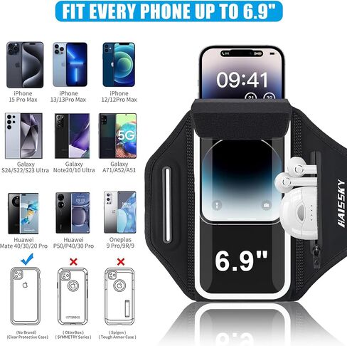 Running Armband for iPhone 15/14/13 Pro/Plus & Galaxy S20/S10, 3D Design Cell Phone Armband with Earphone Pouch Card Slot & Key Pockets, Water Resistant Sports Phone Holder Up to 6.9" Phones in Kuwait