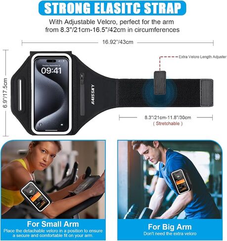 Running Armband for iPhone 15/14/13 Pro/Plus & Galaxy S20/S10, 3D Design Cell Phone Armband with Earphone Pouch Card Slot & Key Pockets, Water Resistant Sports Phone Holder Up to 6.9" Phones in Kuwait