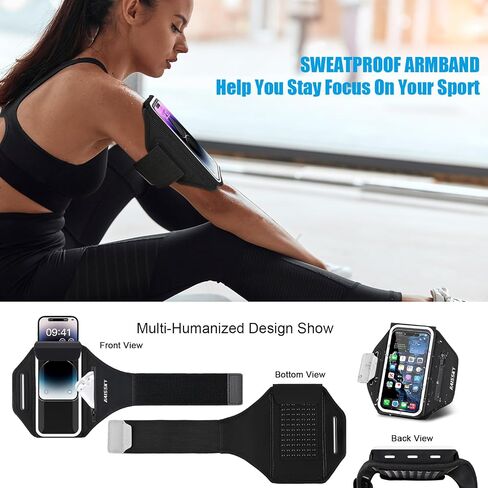 Running Armband for iPhone 15/14/13 Pro/Plus & Galaxy S20/S10, 3D Design Cell Phone Armband with Earphone Pouch Card Slot & Key Pockets, Water Resistant Sports Phone Holder Up to 6.9" Phones in Kuwait