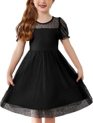 Arshiner Toddler Girls Tulle Summer Puff Sleeve Baby Girls Tutu Princess Party Casual Dress 2-6Y in Saudi Arabia