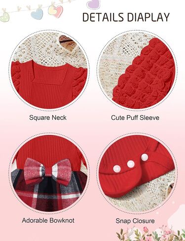 Baby Girl Dress Puff Sleeve Plaid Romper Dress Square Neck Ribbed Dress Clothes Fall Winter Outfit with Headband in Saudi Arabia