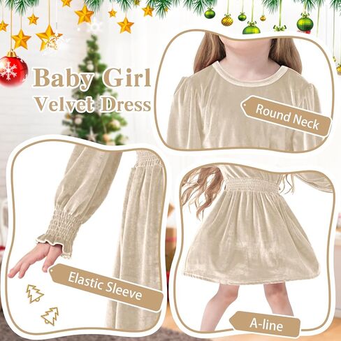 Neutocd Toddler Baby Girl Christmas Dress Long Sleeve Velvet Christmas Dress Birthday Wedding Dresses Winter Clothes in Saudi Arabia