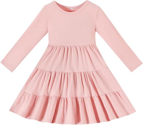 Toddler Girls Dresses Baby Girls Solid Long Sleeve Dress Ruffle Twirl Dresses for Girls Little Girls Fall Dresses in Saudi Arabia