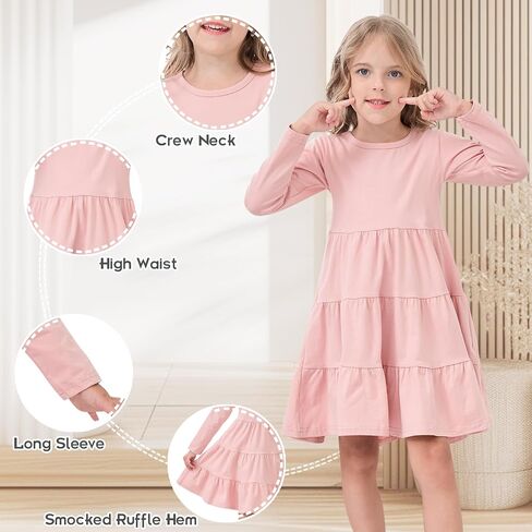 Toddler Girls Dresses Baby Girls Solid Long Sleeve Dress Ruffle Twirl Dresses for Girls Little Girls Fall Dresses in Saudi Arabia