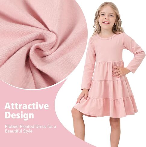 Toddler Girls Dresses Baby Girls Solid Long Sleeve Dress Ruffle Twirl Dresses for Girls Little Girls Fall Dresses in Saudi Arabia