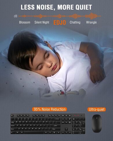 Wireless Keyboard and Mouse Combo, EDJO Silent Full Size USB Keyboard Mouse, Long Battery Life, Lag-Free, 2.4GHz Cordless Keyboard Mouse for Computer, Laptop, PC, Windows, Mac, Chrome OS in Saudi Arabia
