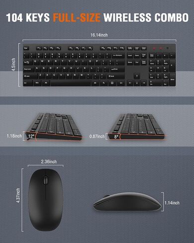Wireless Keyboard and Mouse Combo, EDJO Silent Full Size USB Keyboard Mouse, Long Battery Life, Lag-Free, 2.4GHz Cordless Keyboard Mouse for Computer, Laptop, PC, Windows, Mac, Chrome OS in Saudi Arabia