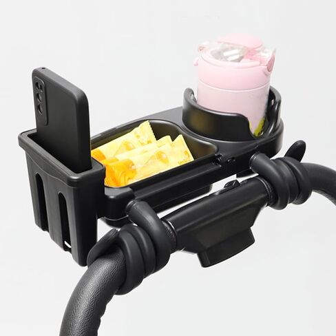 3 in 1 Stroller Cup Holder with Phone Holder and Snack Tray,Silicone Flexible Arms Firmly Grip Stroller Bar,Universal Stroller Snack Tray,Snacking On The Go in Saudi Arabia