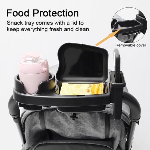 3 in 1 Stroller Cup Holder with Phone Holder and Snack Tray,Silicone Flexible Arms Firmly Grip Stroller Bar,Universal Stroller Snack Tray,Snacking On The Go in Saudi Arabia